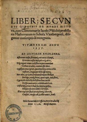 Liber secundus C. Plinii de mundi historia