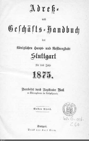 1875: Stuttgarter Adressbücher, 1875