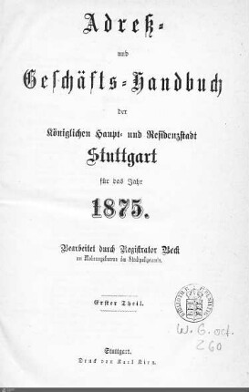1875: Stuttgarter Adressbücher, 1875