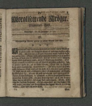 Nummer Acht. Mahndags den 22. Februray 1751
