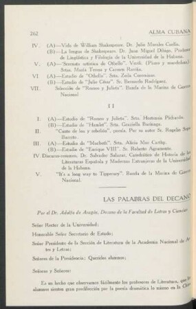Las Palabras del Decano