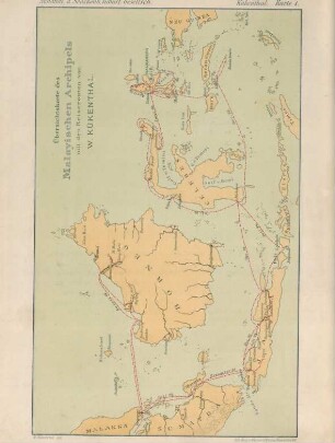 Übersichtskarte des Malayischen Archipels mit den Reiserouten von W. Kükenthal