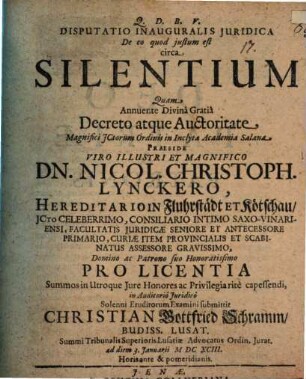 Disp. inaug. iur. de eo quod iustum est circa silentium