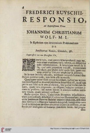 Frederici Ruyschii, responsio, ad expertissimum virum Johannem Christianum Wolf […]