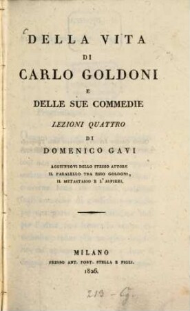 Della vita di Carlo Goldoni e delle sue commedie : lezioni quattro