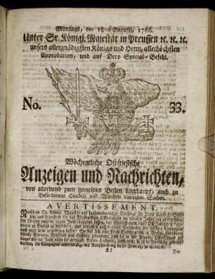No. 33. Montags, den 18ten Augusti, 1766.