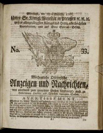 No. 33. Montags, den 18ten Augusti, 1766.