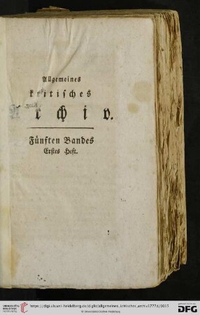 Fuenften Bandes Erstes Heft