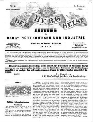 Der Berggeist : Zeitung für Berg-, Hüttenwesen u. Industrie. 1858 = Jg. 3