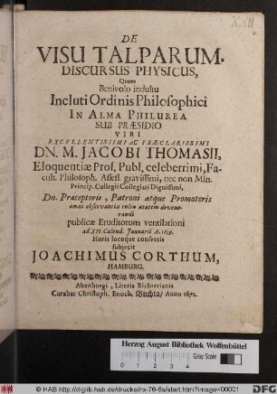 De Visu Talparum, Discursus Physicus