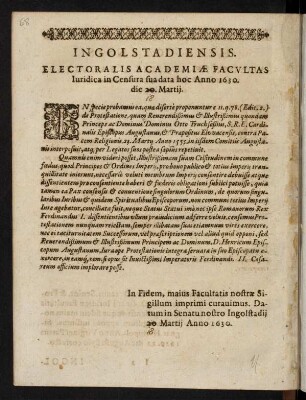 68, Ingolstadiensis. Electoralis Academiae Facultas...