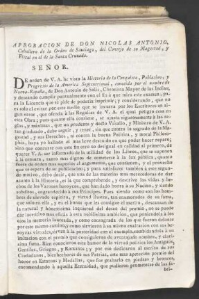 Aprobación de Don Nicolás Antonio