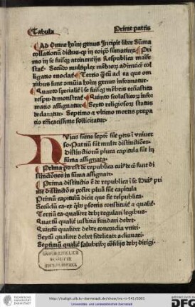 Ad omne hominum genus incipit liber Summa collationum dictus, quia in eoipso summatim, primo in se suisque attinentiis respublica manifestatur...