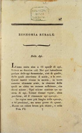 Biblioteca di campagna o sia Raccolta di memorie, osservazioni ed esperienze agrarie, 6. 1806, H. 2