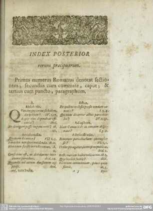 Index Posterior rerum praecipuarum