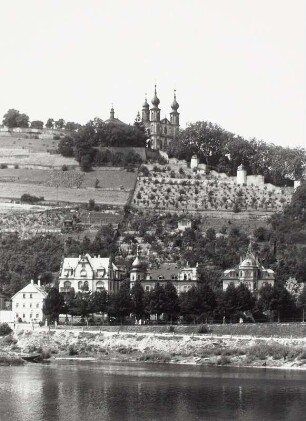 Würzburg, Stadt : Würzburg. Linkes Mainufer mit Käppele. Blick über den Main nach Westen
