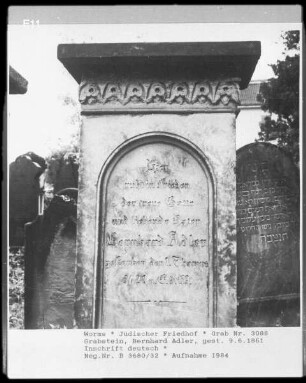 Grabstein des Bernhard Adler (gestorben 1861.06.09)