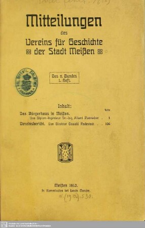 8.1910/13: Mitteilungen des Vereins für Geschichte der Stadt Meißen