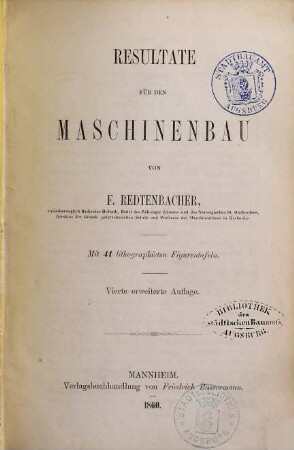 Resultate für den Maschinenbau, [1]. [Textband]