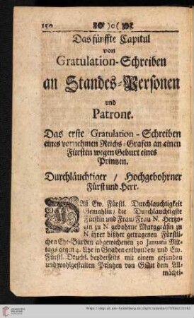 Das fünffte Capitul: Von Gratulations-Schreiben an Standes-Personen und Patrone