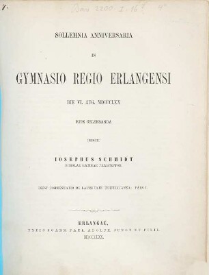 Commentatio de latinitate Tertullianea, 1