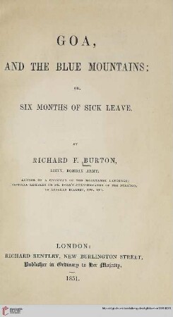 Goa, and the blue mountains : or, six months of sick leave