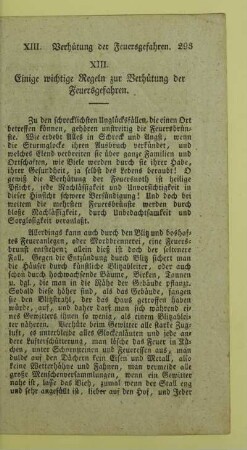 XIII. Einige wichtige Regeln zur Verhütung der Feuersgefahren