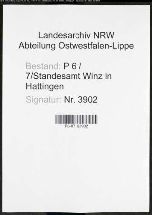 Sterberegister Standesamt Winz in Hattingen