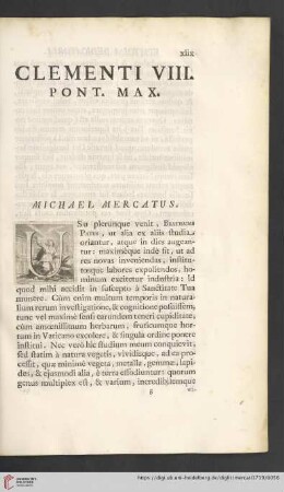 Clementi VIII. Pont. Max. [Epistola Dedicatoria]