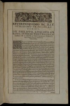 Reverendissimo Ac Illustrissimo Principi Ac Domino, Dn. Philippo, Episcopo Spirensi, Supremi Tribunalis Cæsarei In Camera Imperiali Iudici [...]