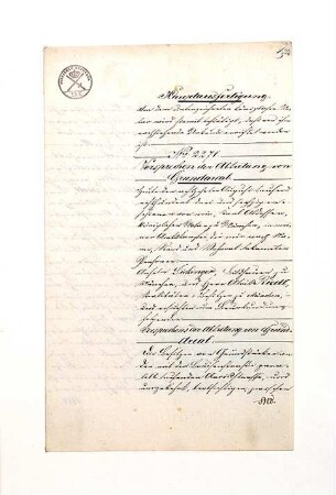 Urkunde für Abtretung von Grundareal zwischen Joseph Riedl und Anselm Sickinger, Hauptausfertigung Nr. 2271