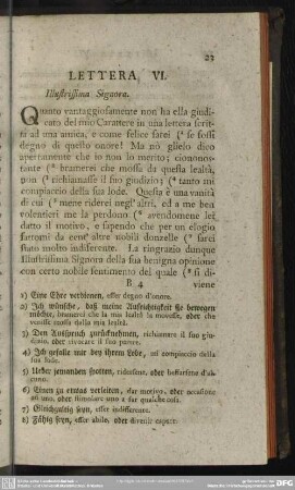 Lettera VI. Illustrissima Signora
