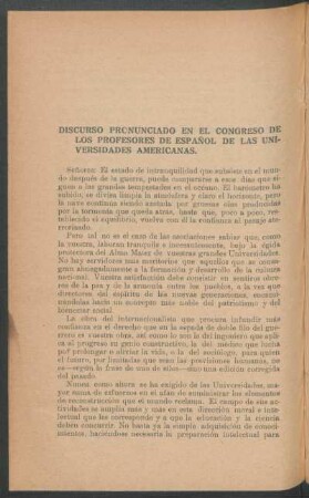 Discurso pronunciado en el Congreso de los Profesores de Español de las Universidades Americanas