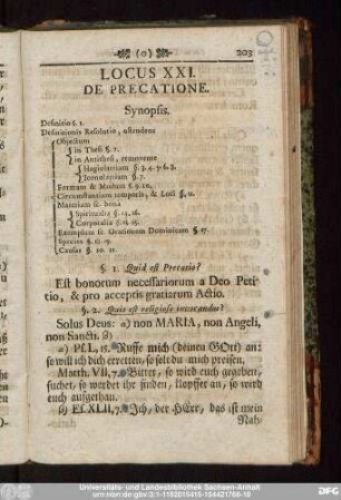 Locus XXI. De Precatione.