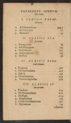 Catalogvs Opervm Isocratis.