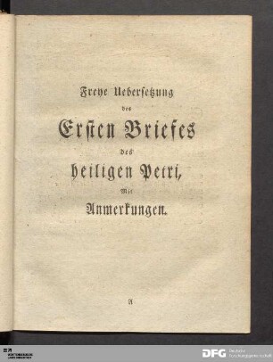 Freye Uebersetzung des I. Briefes Petri.