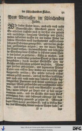 Vom Aderlassen im schleichenden Fieber - Vom Aderlassen im Rasenbluten.