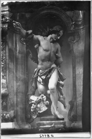 Gerlachsheim Pfarrkirche Seitenaltar Skulptur des heiligen Sebastian