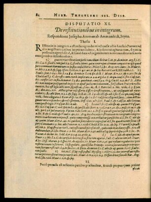 Disputatio XI. De restitutionibus in integrum.