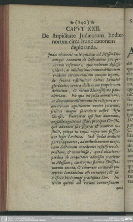 Caput XXII. De stupiditate Iudaeorum hodiernorum circa hunc canonem deploranda