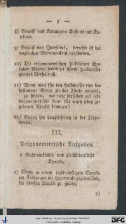 III. Trigonometrische Aufgaben.
