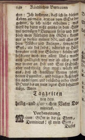 Kurze Tagzeiten von dem Heil. Vater Dominicus.