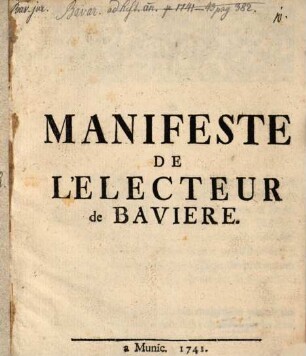 Manifeste De L'Electeur de Bavière