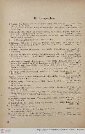 II. Autographen (Nr. 1 - 58)