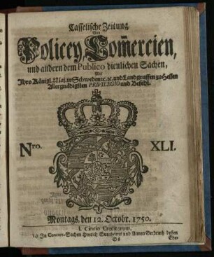 Nro. XLI, Montags, den 12. Octobr. 1750