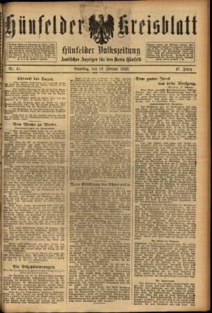 Ausgabe vom Samstag, den 18. Februar 1922.