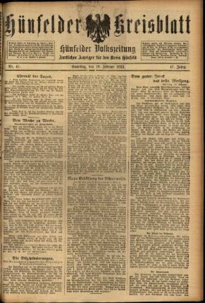 Ausgabe vom Samstag, den 18. Februar 1922.
