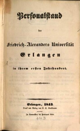 Personalstand der Friedrich-Alexanders-Universität Erlangen in ihrem ersten Jahrhundert