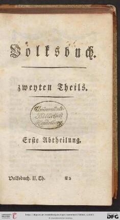 Volksbuch zweyten Theils erste Abtheilung