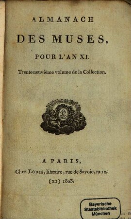 Almanach des muses : ou choix des poésies fugitives. 1803